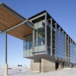 Southeast Wyoming Welcome Center, exterior view in winter. 
Photo credit: https://www.amdarchitects.com/southeast-wyoming-welcome-center/